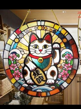 🆕NIP: Lucky Maneki Neko Acrylic Cat Suncatcher - Multicolor